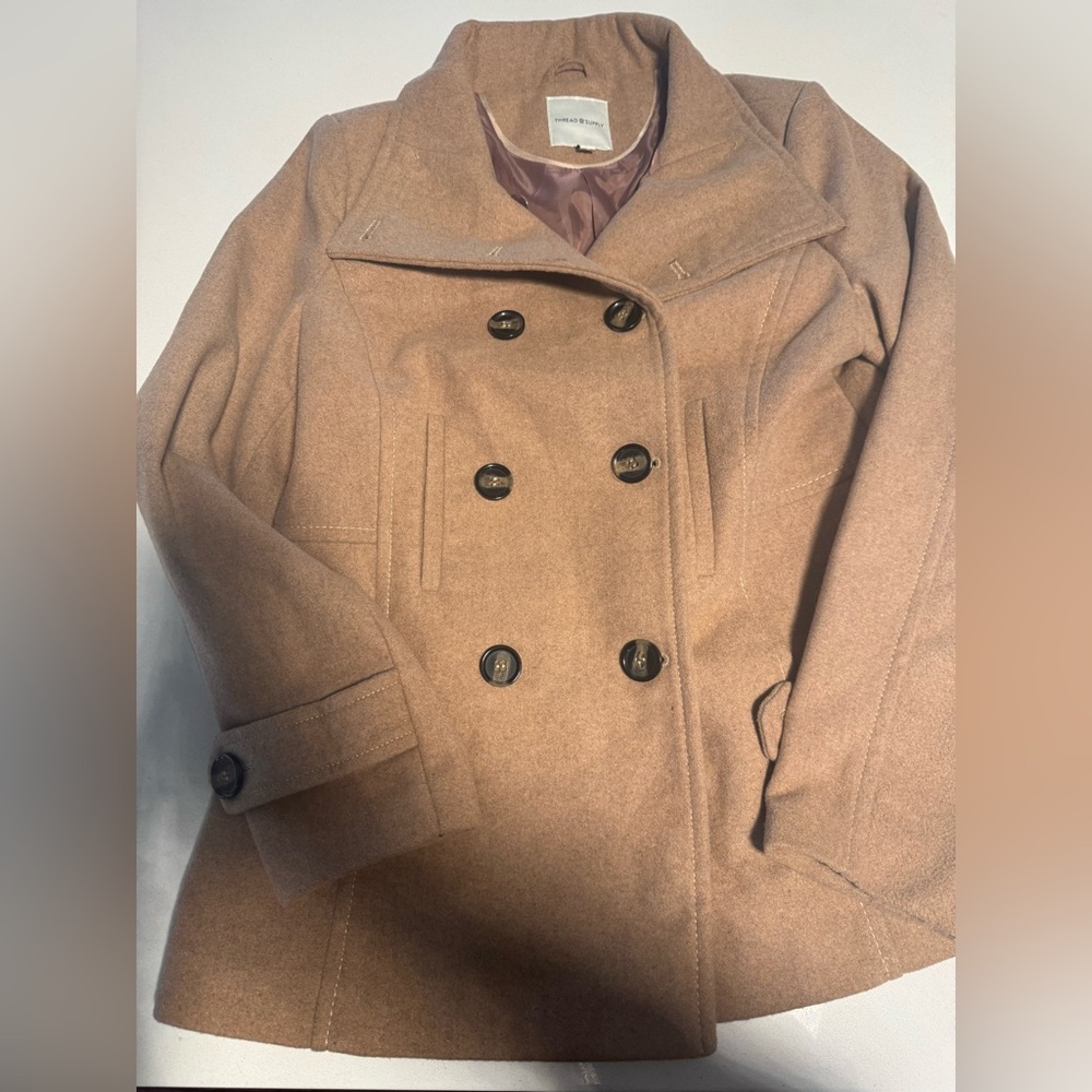 Tailored Double-Breasted Peacoat in Taupe